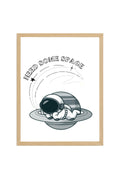 Doğal Ahşap Çerçeveli Retro Tablo - Uzay Temalı Astronot | huhu2319
