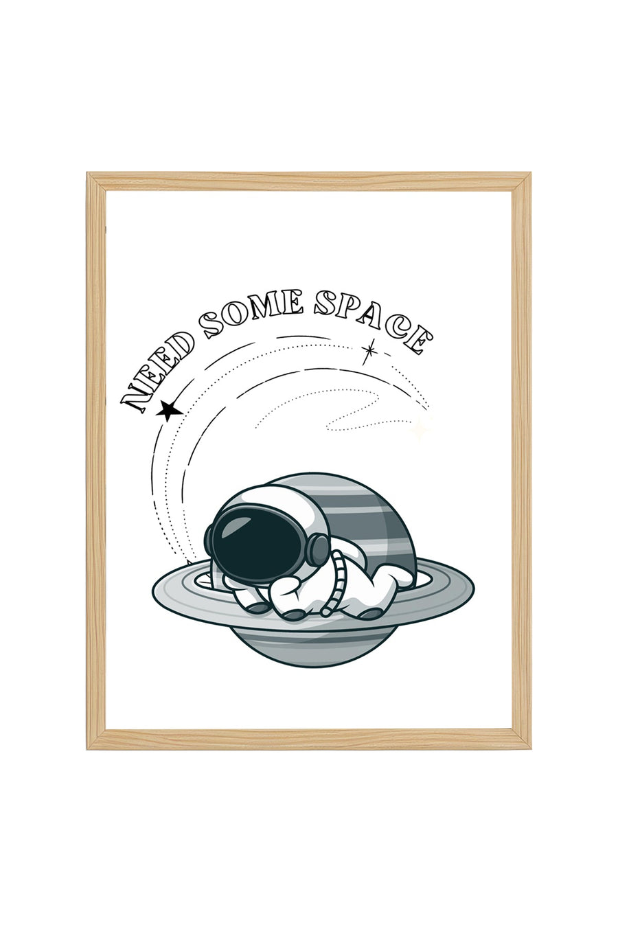 Doğal Ahşap Çerçeveli Retro Tablo - Uzay Temalı Astronot | huhu2319