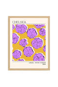 Doğal Ahşap Çerçeveli Retro Floral Tablo - Lila Çiçek Desenli | huhu2323
