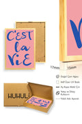 Doğal Ahşap Çerçeveli Minimalist C'est La Vie Tablo - Fransız Script Retro | huhu2324