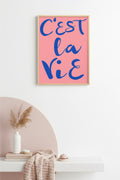 Doğal Ahşap Çerçeveli Minimalist C'est La Vie Tablo - Fransız Script Retro | huhu2324