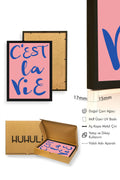 Doğal Ahşap Çerçeveli Minimalist C'est La Vie Tablo - Fransız Script Retro | huhu2324