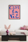 Doğal Ahşap Çerçeveli Minimalist C'est La Vie Tablo - Fransız Script Retro | huhu2324