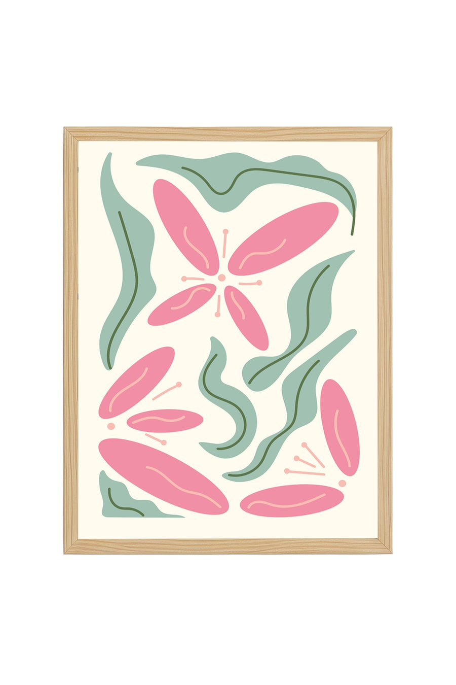 Doğal Ahşap Çerçeveli Retro Boho Floral Tablo - Pastel Çiçek Deseni | huhu2325