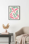 Doğal Ahşap Çerçeveli Retro Boho Floral Tablo - Pastel Çiçek Deseni | huhu2325