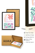 Doğal Ahşap Çerçeveli Retro Floral Tablo - Pastel Boho Çiçek Desenli | huhu2330