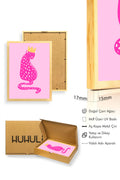 Doğal Ahşap Çerçeveli Retro Kedi Tablo - Pembe Nokta Desenli Prenses | huhu2333