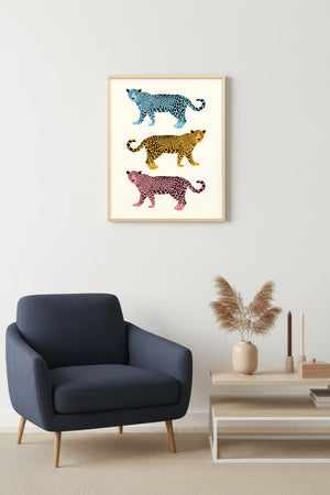 Doğal Ahşap Çerçeveli Retro Hayvan Tablo - Safari Leopar Desenli | huhu2337