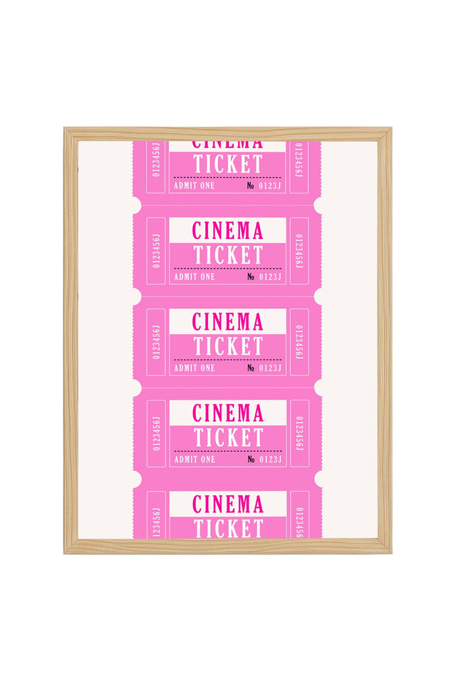 Doğal Ahşap Çerçeveli Retro Sinema Bileti Tablo - Hollywood Temalı | huhu2339
