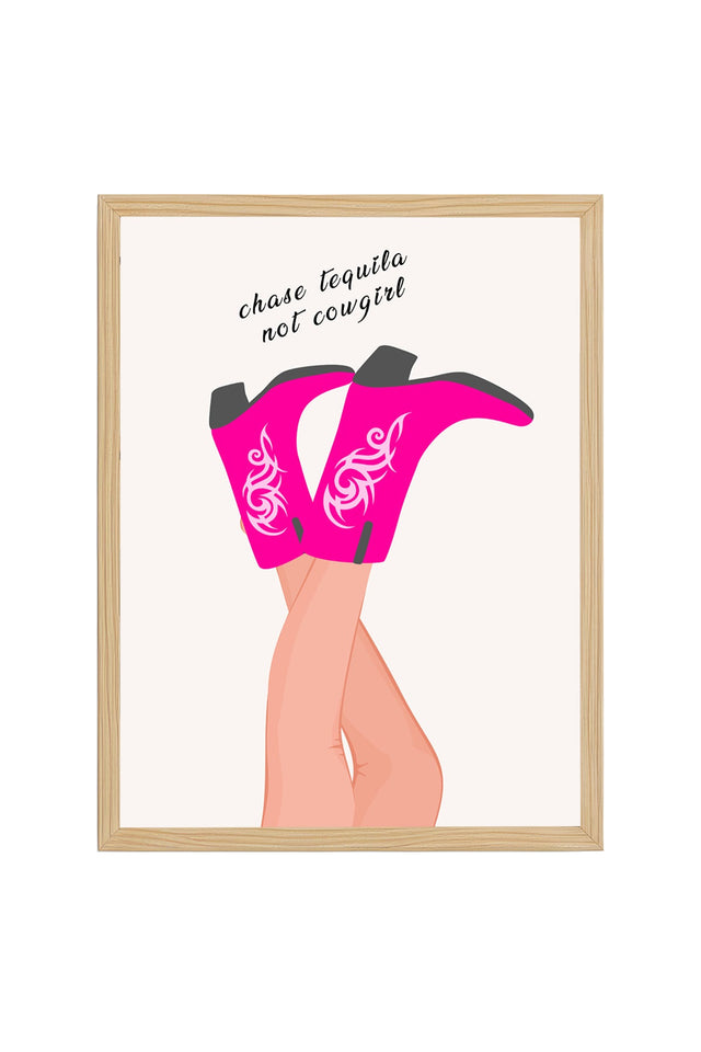 Doğal Ahşap Çerçeveli Retro Tablo - Chase Tequila Not Cowgirl | huhu2344