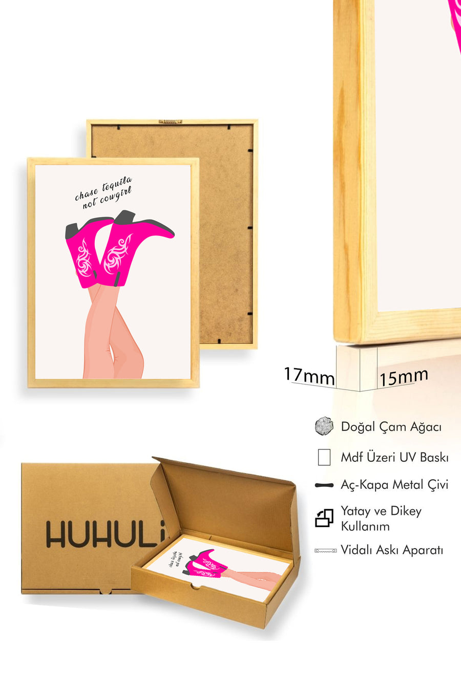 Doğal Ahşap Çerçeveli Retro Tablo - Chase Tequila Not Cowgirl | huhu2344