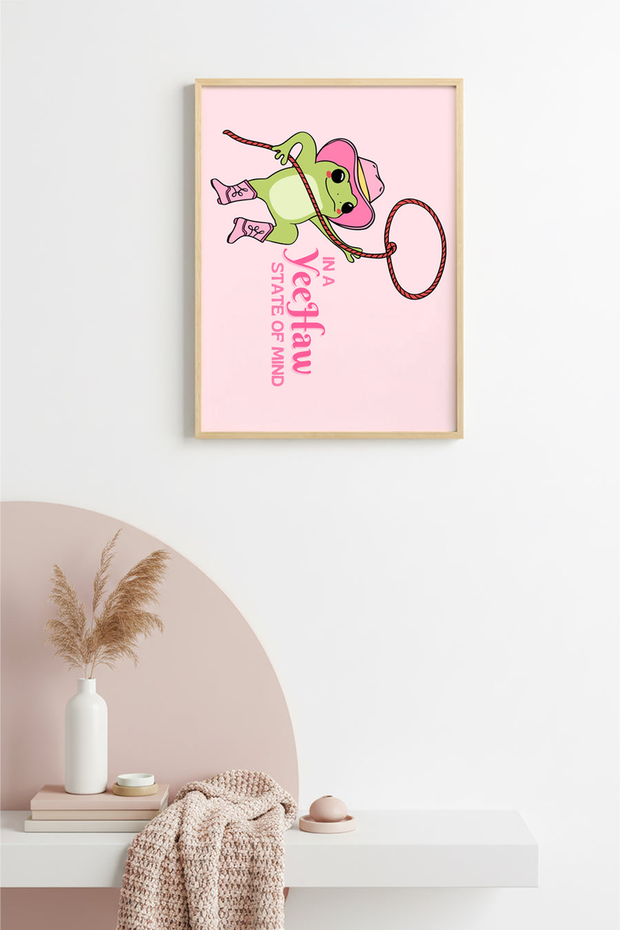 Doğal Ahşap Çerçeveli Pop Art Kurbağa Tablo - Yeehaw State Of Mind Retro | huhu2345