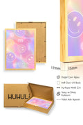 Doğal Ahşap Çerçeveli Pastel Tonlar Smiley Pop Art Tablo - Retro | huhu2348