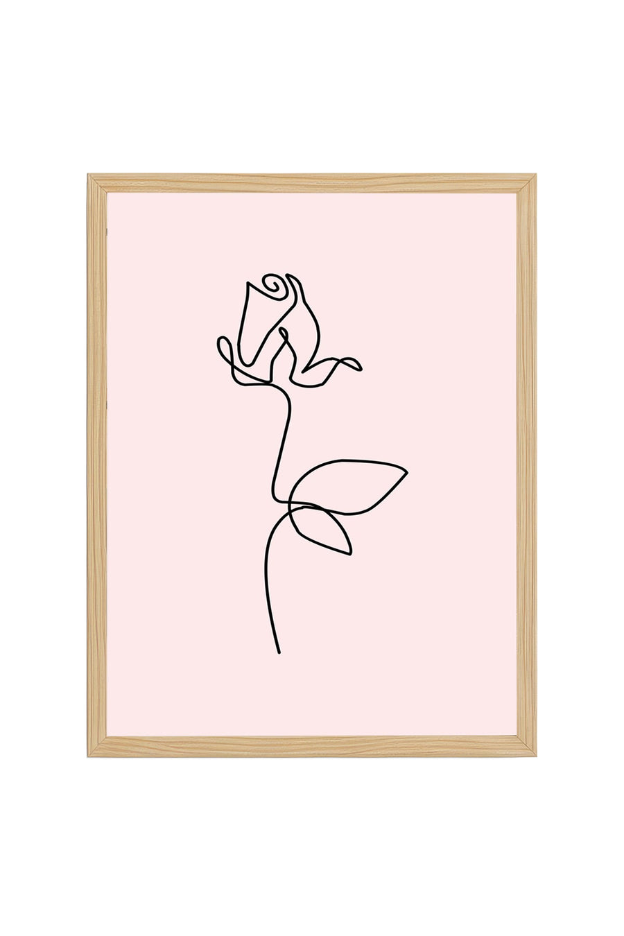 Doğal Ahşap Çerçeveli Retro Çizgi Desenli Gül Tablo - Minimalist | huhu2350