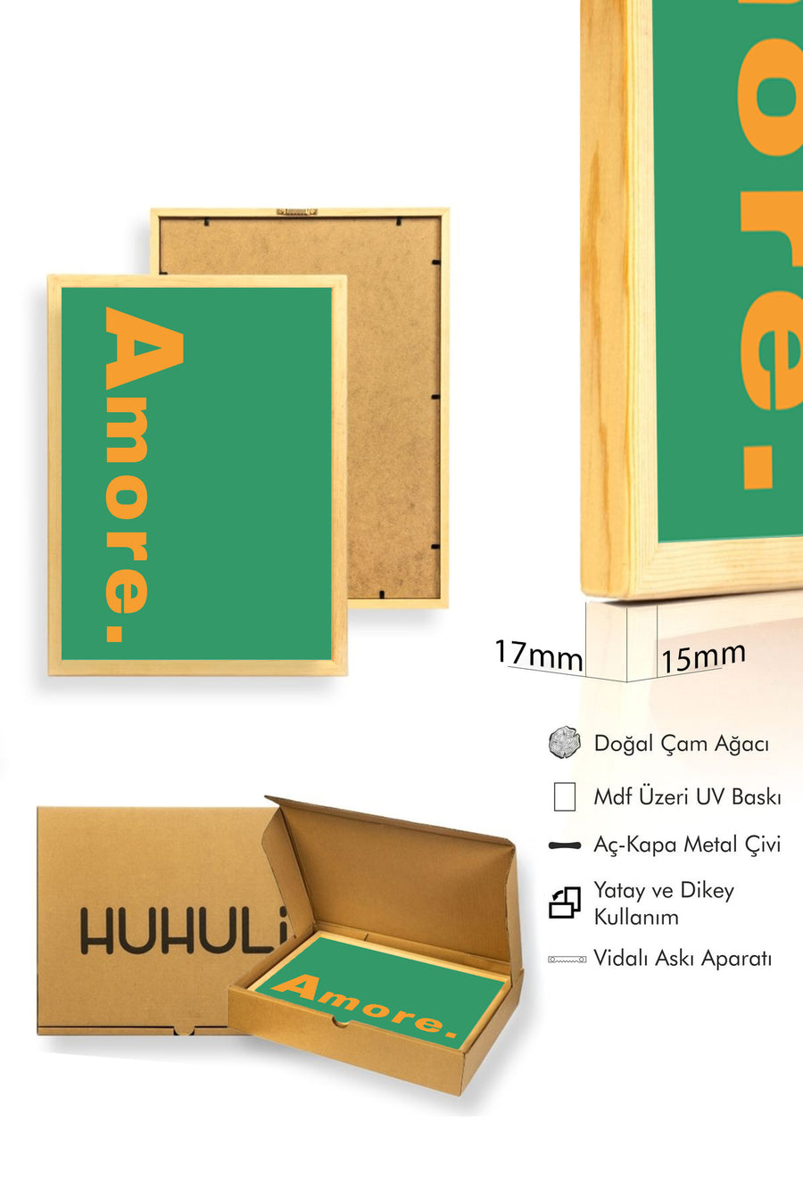 Doğal Ahşap Çerçeveli Retro Tablo - Amore Kelime Sanatı | huhu2355