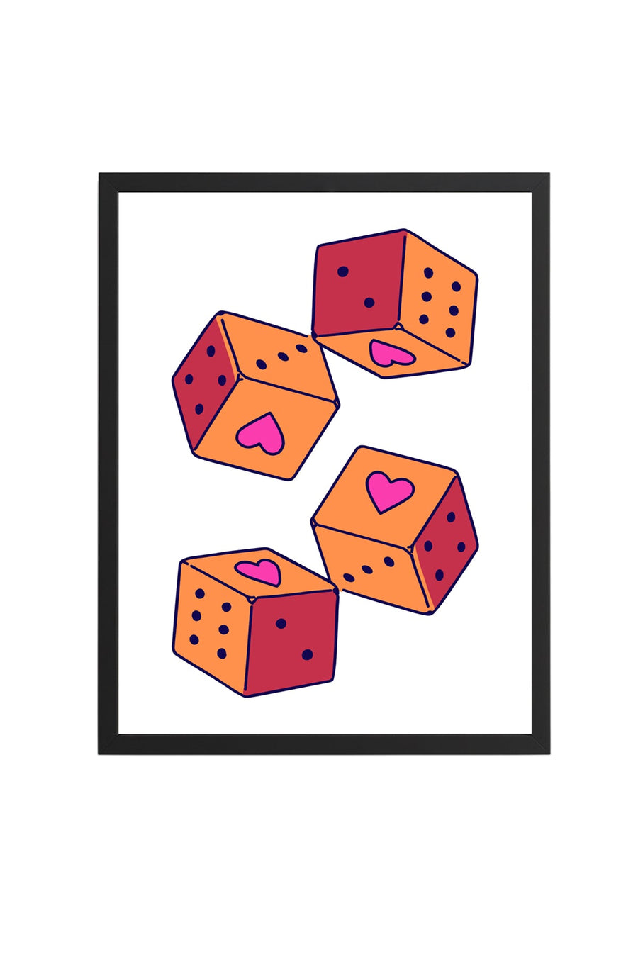 Doğal Ahşap Çerçeveli Retro Tablo - Kalpli Geometrik Desenli Pop Art | huhu2357