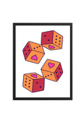 Doğal Ahşap Çerçeveli Retro Tablo - Kalpli Geometrik Desenli Pop Art | huhu2357