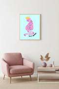 Doğal Ahşap Çerçeveli Retro Kraliçe Kedi Tablo - Pembe Desen | huhu2364