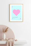 Doğal Ahşap Çerçeveli Retro Kalp Tablo - Pembe Je T'aime Dekorasyon | huhu2365