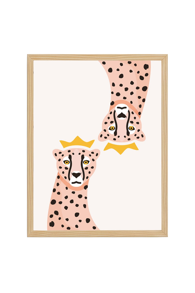 Doğal Ahşap Çerçeveli Retro Leopar Portresi Tablo - Pop Art Hayvan Sanatı | huhu2366
