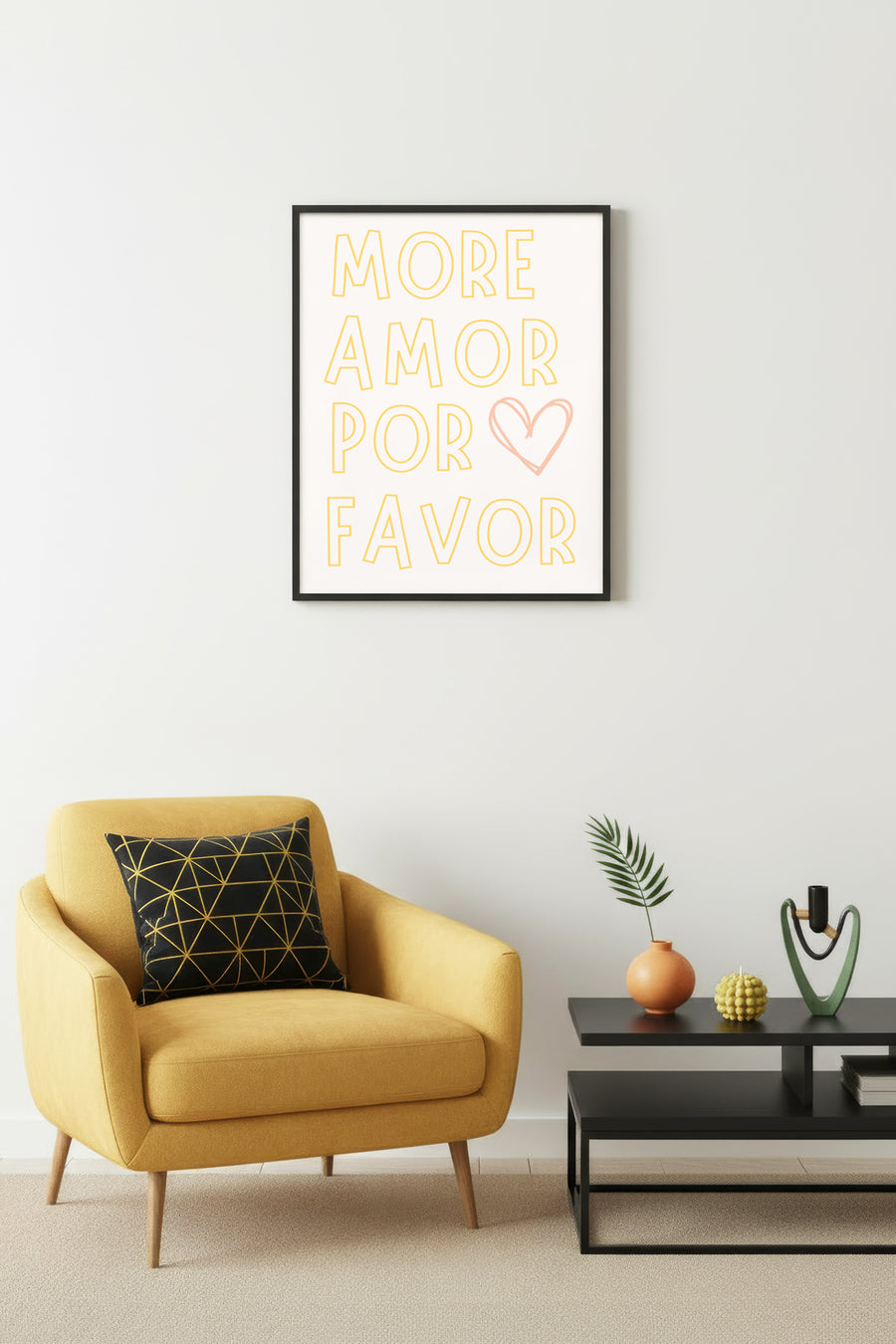 Doğal Ahşap Çerçeveli Retro Minimalist Tablo - Sarı Yazı Tasarım | huhu2367