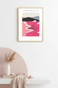 Doğal Ahşap Çerçeveli Retro Abstract Tablo - Pastel Sahil Manzarası | huhu2369
