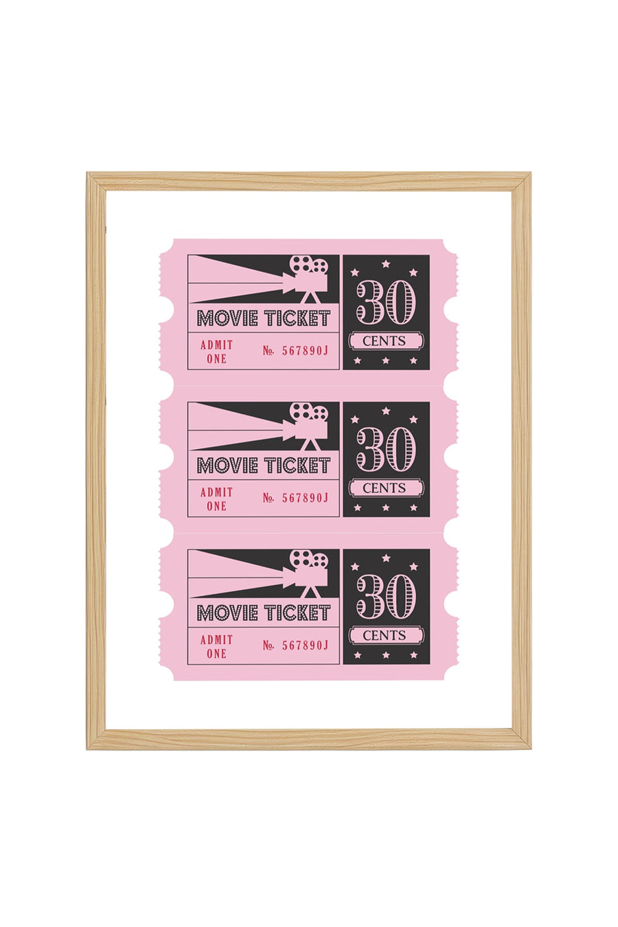 Doğal Ahşap Çerçeveli Retro Sinema Bileti Tablo - Pembe Geçmişten Tasarım | huhu2375