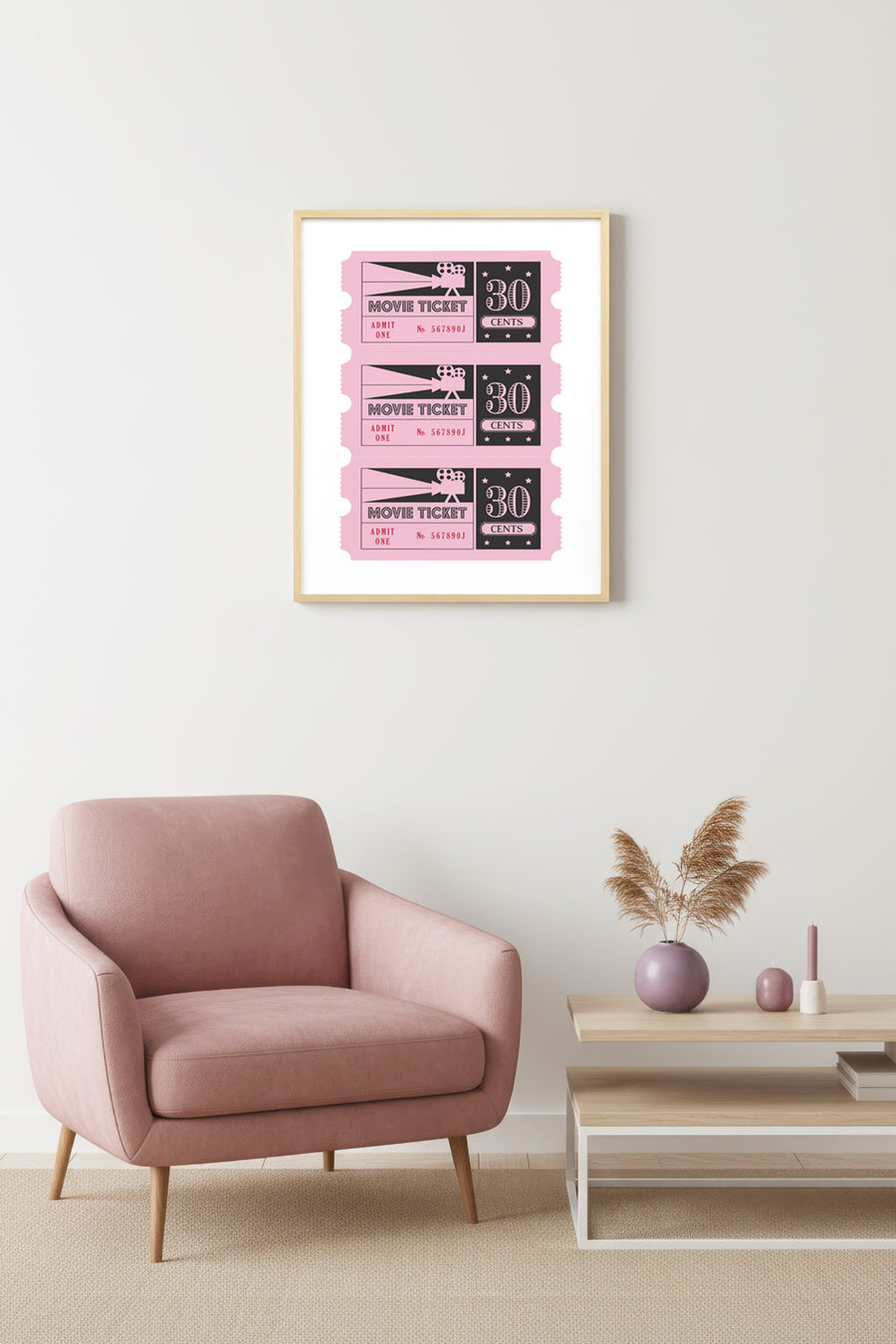 Doğal Ahşap Çerçeveli Retro Sinema Bileti Tablo - Pembe Geçmişten Tasarım | huhu2375