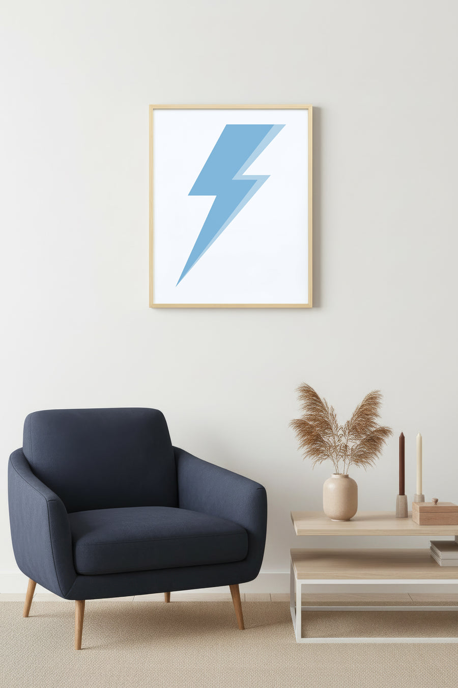 Doğal Ahşap Çerçeveli Modern Retro Tablo - Soyut Yıldırım Desenli Duvar Sanatı | huhu2381