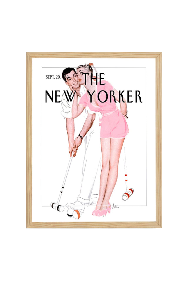 Doğal Ahşap Çerçeveli Vintage Tablo - Retro Pop Art Çift New Yorker | huhu2385