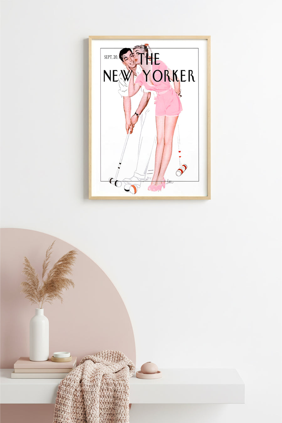 Doğal Ahşap Çerçeveli Vintage Tablo - Retro Pop Art Çift New Yorker | huhu2385