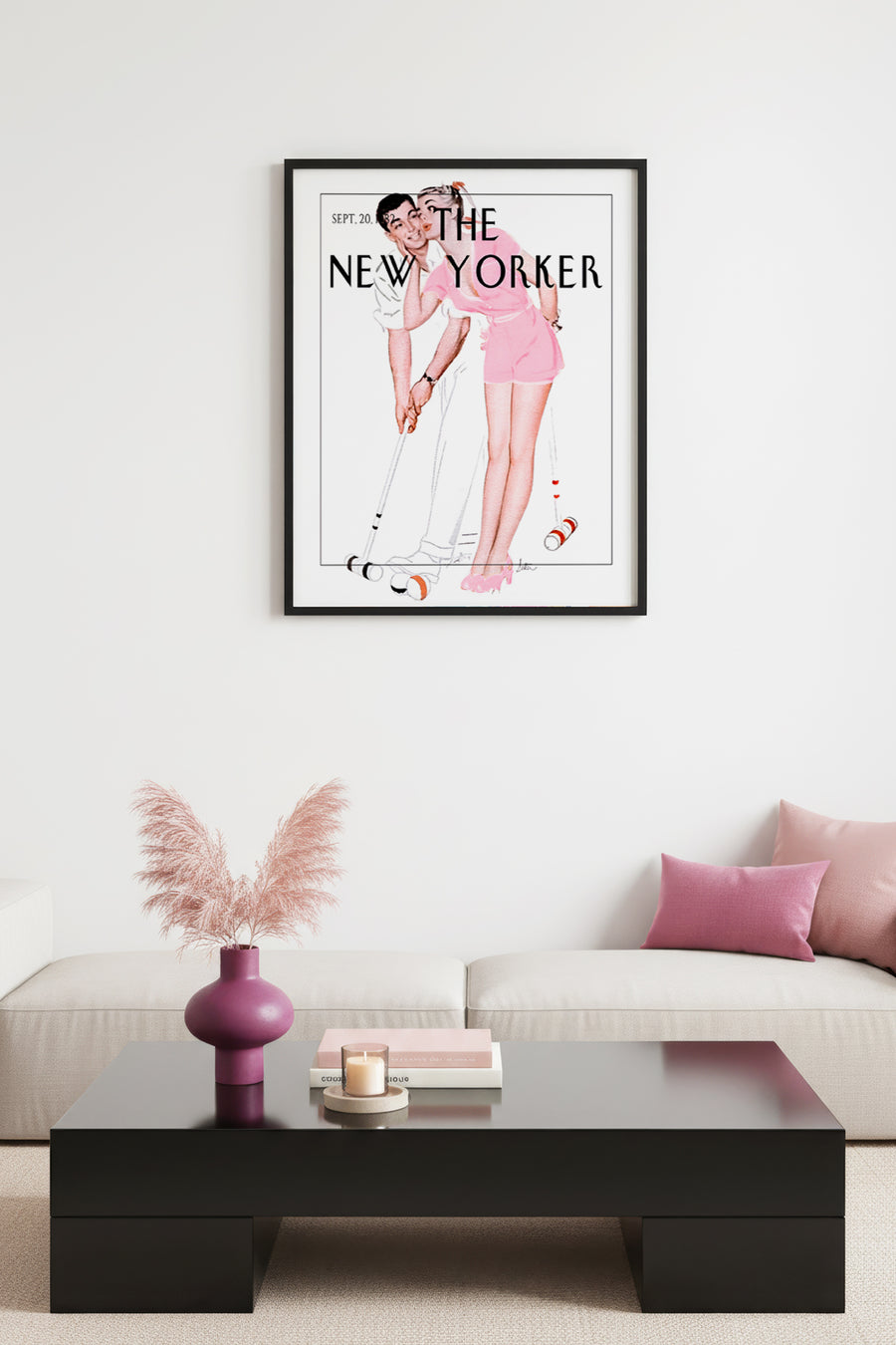 Doğal Ahşap Çerçeveli Vintage Tablo - Retro Pop Art Çift New Yorker | huhu2385