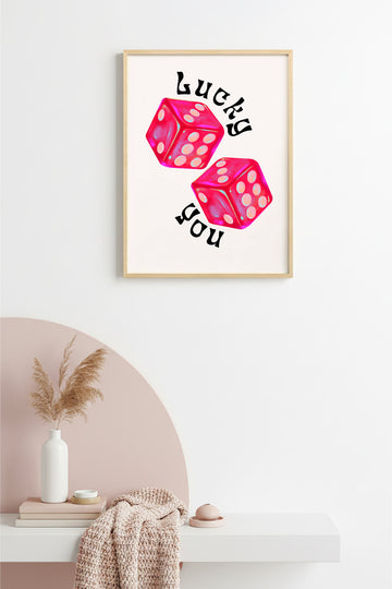 Doğal Ahşap Çerçeveli Retro Şans Oyunu Tablo - Pembe Küp Deseni | huhu2388