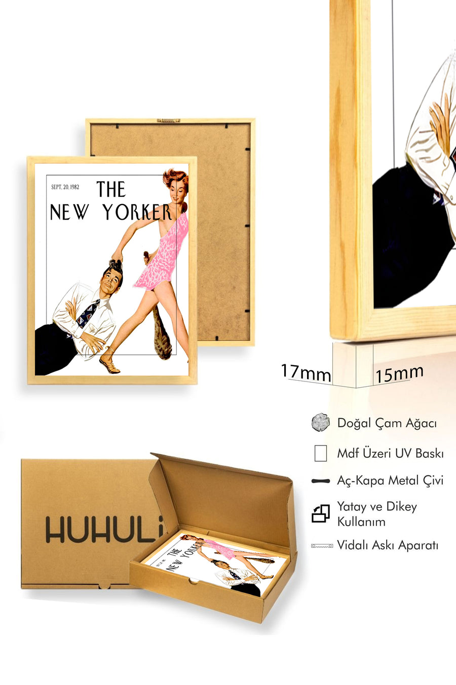 Doğal Ahşap Çerçeveli Retro Tablo - Vintage Pop Art Stil | huhu2393