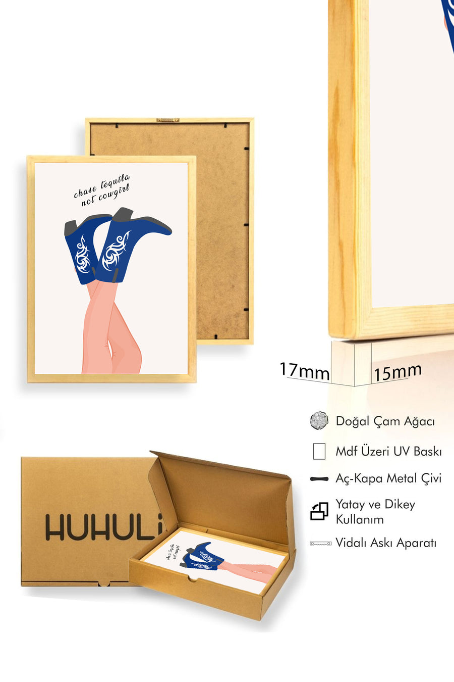 Doğal Ahşap Çerçeveli Retro Tablo - Tequila Slogan Temalı | huhu2395
