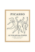Doğal Ahşap Çerçeveli Line Art Tablo - Soyut İnsan Figürlü Retro Tablo - Picasso | huhu2401