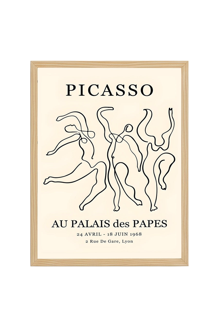 Doğal Ahşap Çerçeveli Line Art Tablo - Soyut İnsan Figürlü Retro Tablo - Picasso | huhu2401