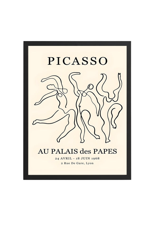 Doğal Ahşap Çerçeveli Line Art Tablo - Soyut İnsan Figürlü Retro Tablo - Picasso | huhu2401