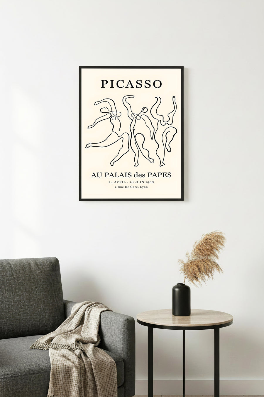 Doğal Ahşap Çerçeveli Line Art Tablo - Soyut İnsan Figürlü Retro Tablo - Picasso | huhu2401