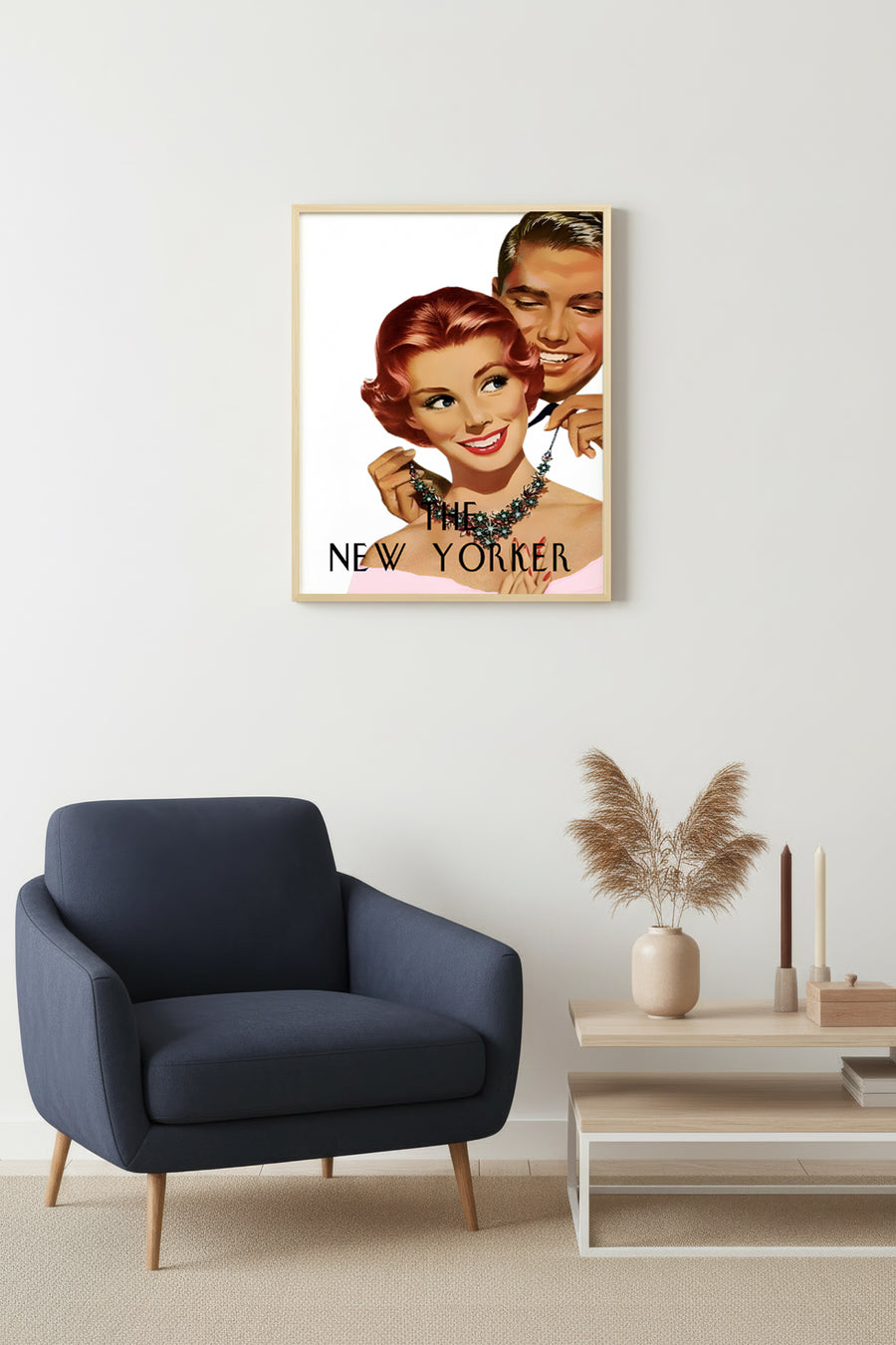 Doğal Ahşap Çerçeveli Retro Portre Tablo - New Yorker Vintage Sanat | huhu2405