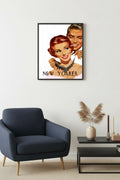 Doğal Ahşap Çerçeveli Retro Portre Tablo - New Yorker Vintage Sanat | huhu2405