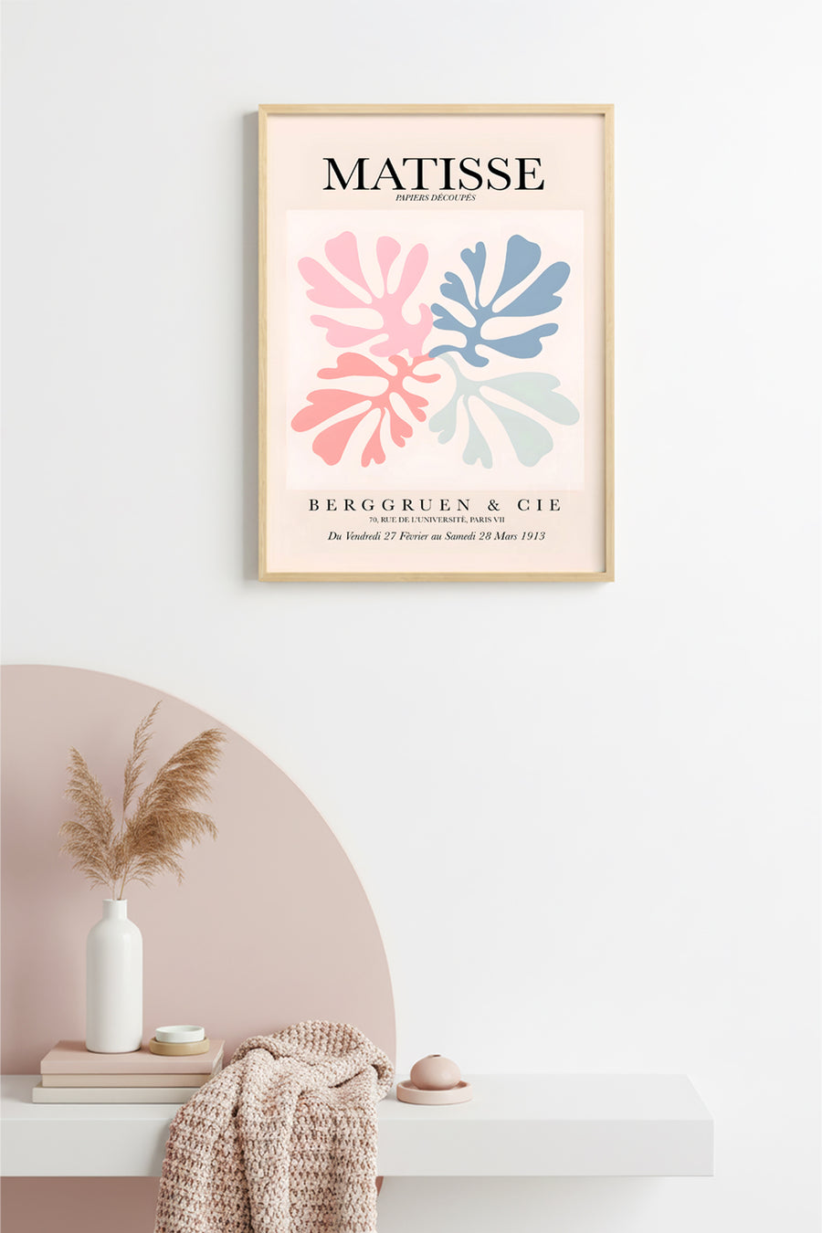 Doğal Ahşap Çerçeveli Retro Tablo - Pastel Tonlarda Tropikal Yaprak | huhu2416