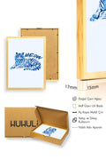 Doğal Ahşap Çerçeveli Retro Kedi Tablo - Mavi Meow Desen | huhu2420