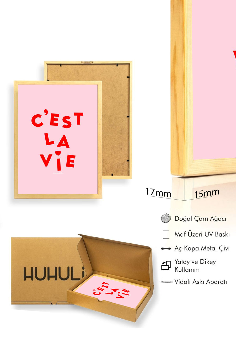 Doğal Ahşap Çerçeveli Retro Quote Tablo - C'est La Vie Fransızca Söz | huhu2421