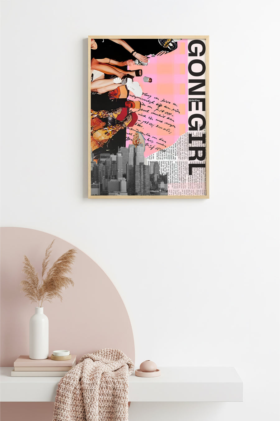 Doğal Ahşap Çerçeveli Tablo - Retro Pop Art Moda Collage | huhu2429