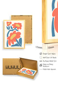 Doğal Ahşap Çerçeveli Retro Pop Art Çiçek Tablo - Canlı Tonlar | huhu2446