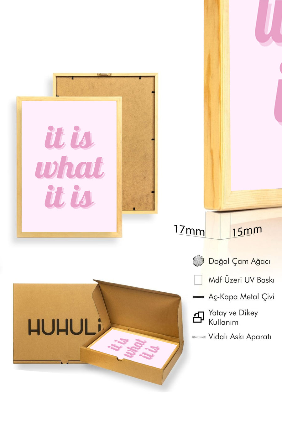 Doğal Ahşap Çerçeveli Retro Tipografi Tablo - It Is What It Is Yazı Sanatı | huhu2459