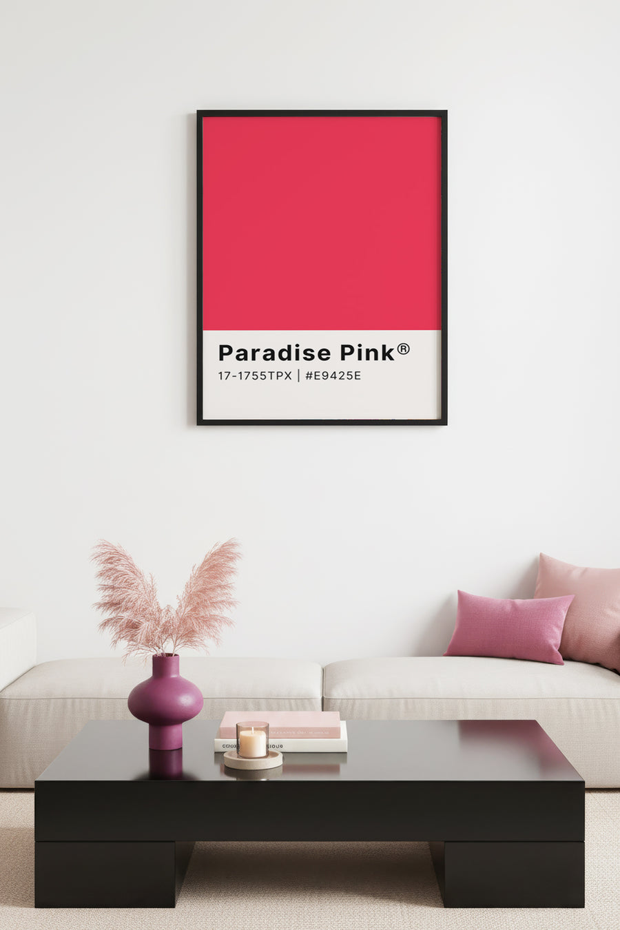 Doğal Ahşap Çerçeveli Retro Tablo - Pastel Pembe | huhu2465