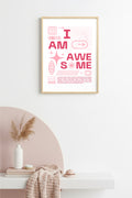 Doğal Ahşap Çerçeveli Retro Typografi Tablo - I Am Awesome Yazılı Motivasyonel | huhu2475