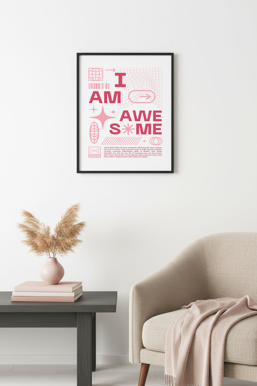 Doğal Ahşap Çerçeveli Retro Typografi Tablo - I Am Awesome Yazılı Motivasyonel | huhu2475